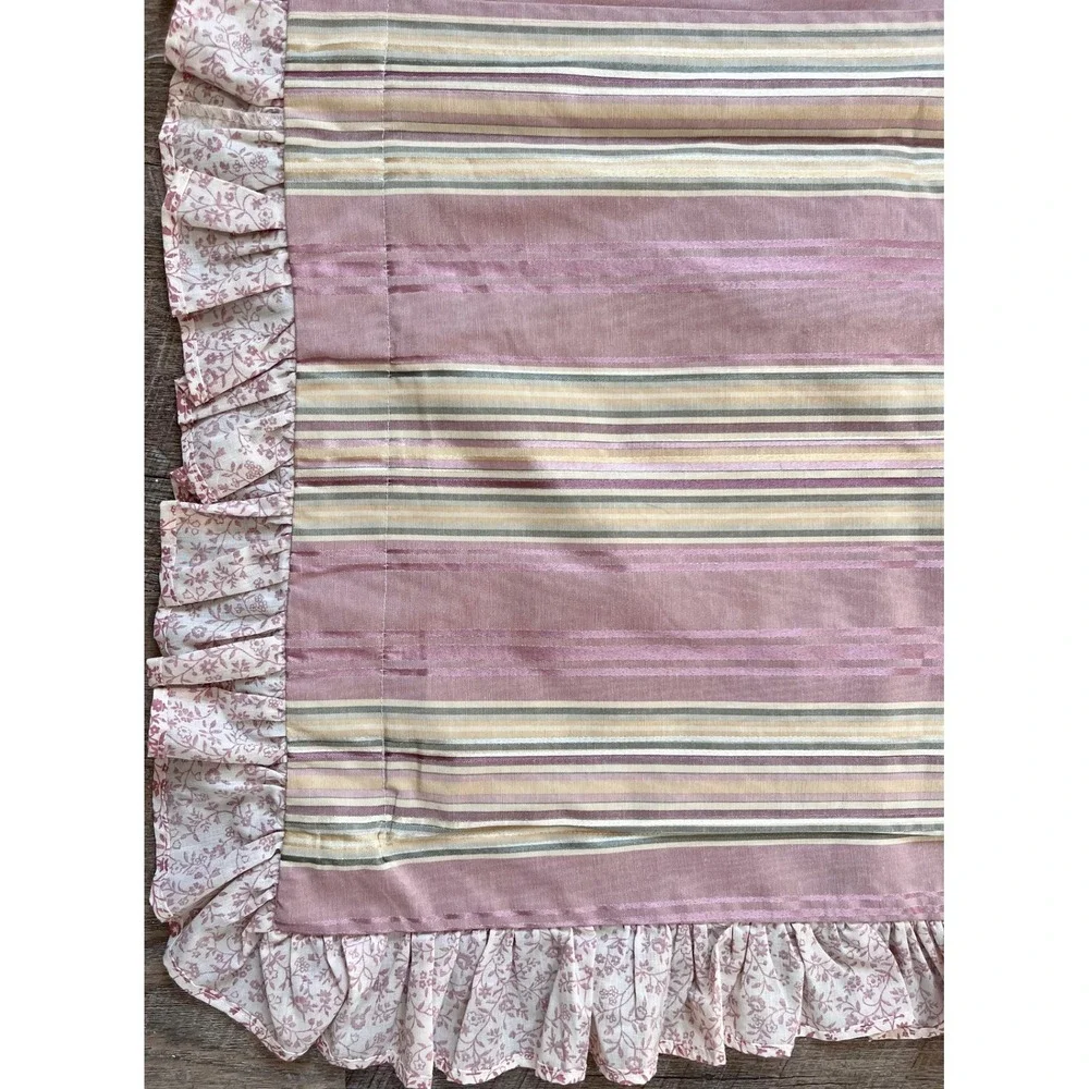 Vintage‎ Pink Pillow Sham with floral and stripes, Ruffle trim